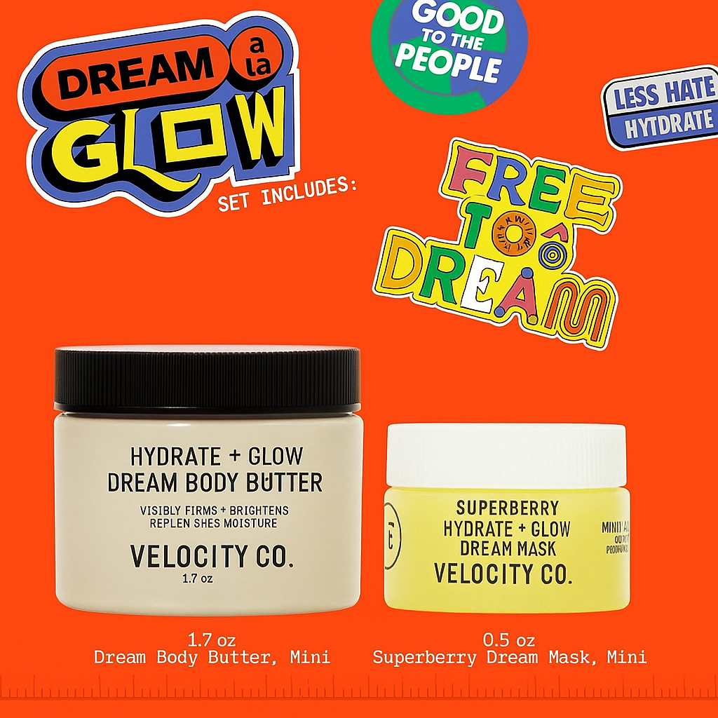 Dream a La Glow Set, 2-Pc Face + Body Hydration Giftset for Dry Skin ($40 Value), Mini Travel Moisturizers, with Superberry Dream Mask and Firming Body Butter