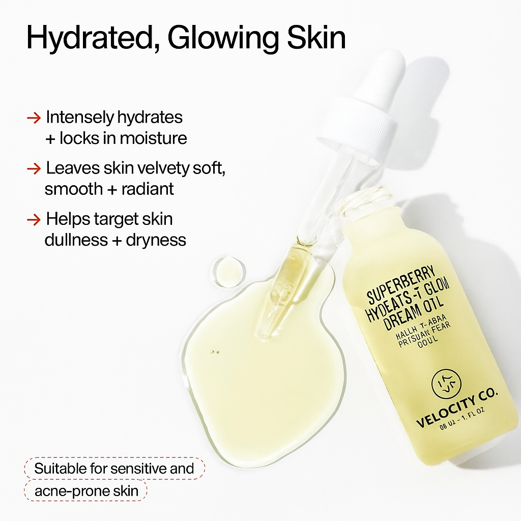Superberry Hydrate + Glow Dream Face Oil (1 Fl Oz), Revives Dull + Dry Skin, Boosts Radiance, Squalane, Omega Oils, Vegan