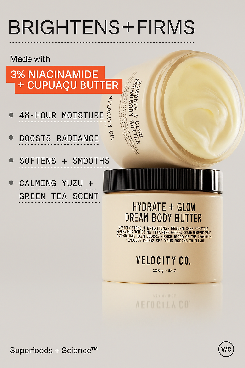 Superberry Hydrate + Glow Dream Body Butter, 3% Niacinamide + Jojoba Oil, Shea + Cupuaçu Butters, 48HR Moisturizer, Vegan
