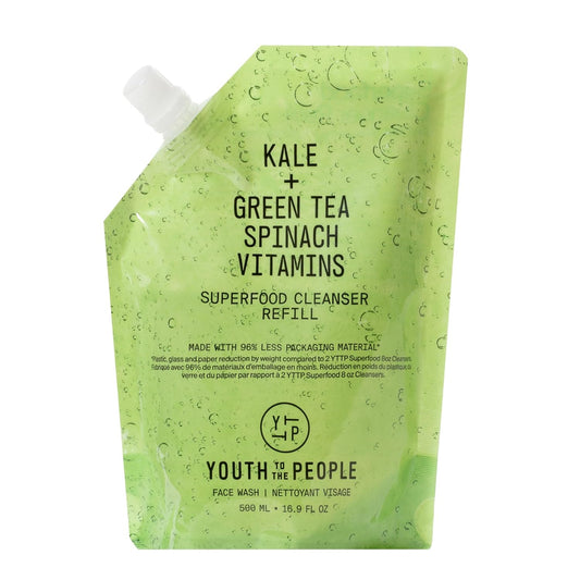 Superfood Facial Cleanser - Kale + Green Tea Daily Face Wash, Gentle Makeup Remover, with Antioxidants for Glowing Skin & Less Visible Pores, Award-Winning, Refillable Packaging