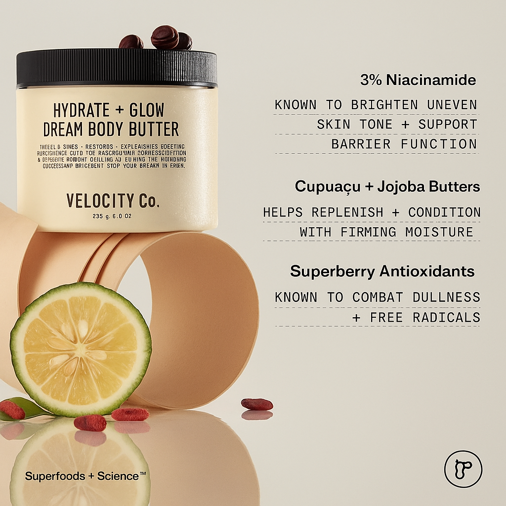 Superberry Hydrate + Glow Dream Body Butter, 3% Niacinamide + Jojoba Oil, Shea + Cupuaçu Butters, 48HR Moisturizer, Vegan
