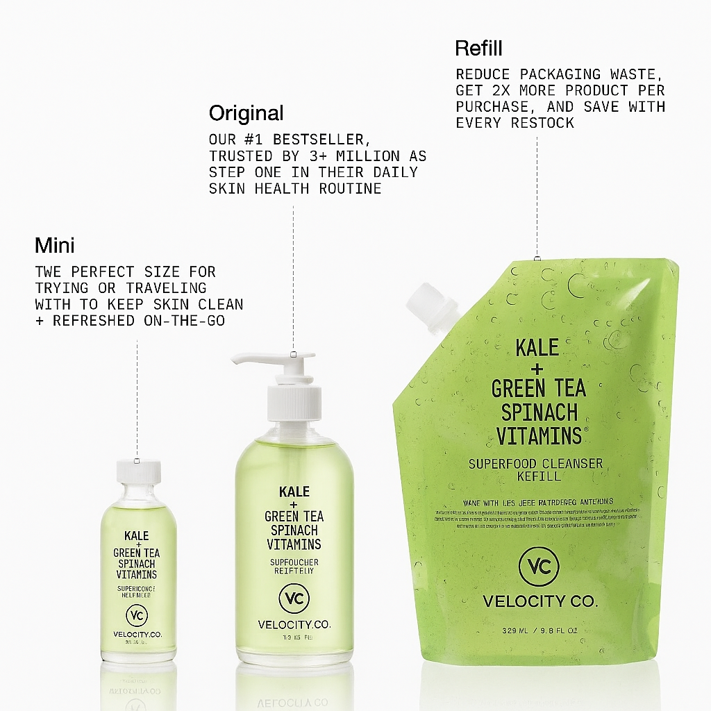 Superfood Facial Cleanser - Kale + Green Tea Daily Face Wash, Gentle Makeup Remover, with Antioxidants for Glowing Skin & Less Visible Pores, Award-Winning, Refillable Packaging