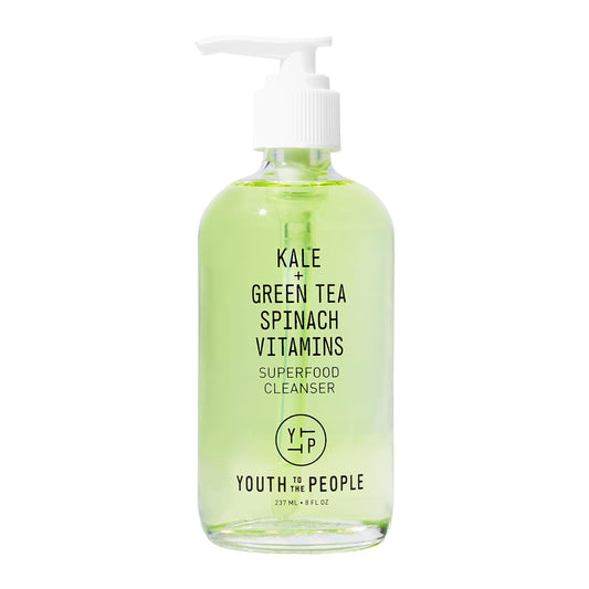 Superfood Facial Cleanser - Kale + Green Tea Daily Face Wash, Gentle Makeup Remover, with Antioxidants for Glowing Skin & Less Visible Pores, Award-Winning, Refillable Packaging